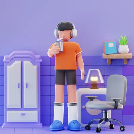 Andy Drinking coffee  3D Illustration