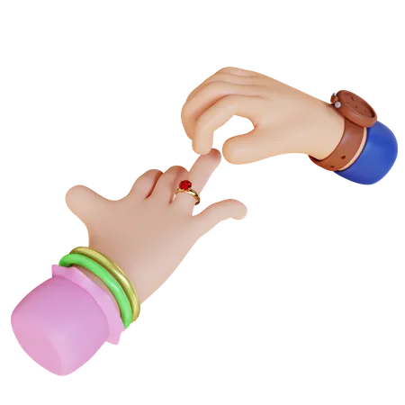 Mão colocando anel do dia dos namorados  3D Illustration