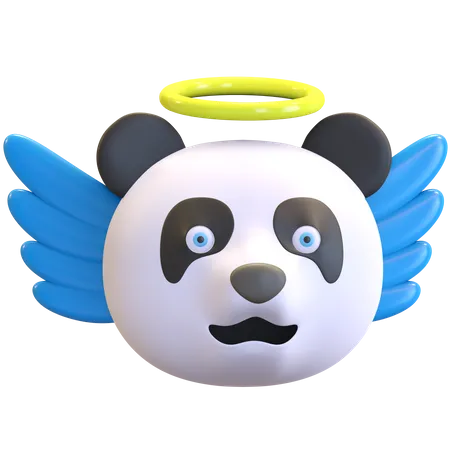 Ange Panda Visage Heureux Emoticone Dessin Anime Rendu 3 D Illustration 3D Emoji