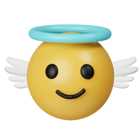 3 D Angel Emoticon Holy Emoticon With Nimbus Happy Yellow Face With Halo Overhead Icon Isolated On Gray Background 3 D Rendering Illustration Clipping Path 3D Icon