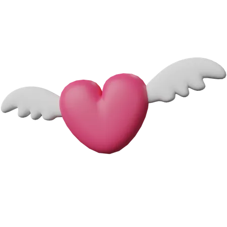 Red Heart With Wings Celebration And Happy Valentines Day Minimalistic Clay Style Isolated 3 D Render On Transparent Background 3D Icon