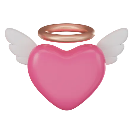 Heart Angel Wings And Gold Ring Perfect For Expressing Romantic Sentiments And Celebrating Special Occasions 3 D Render Illustration 3D Icon