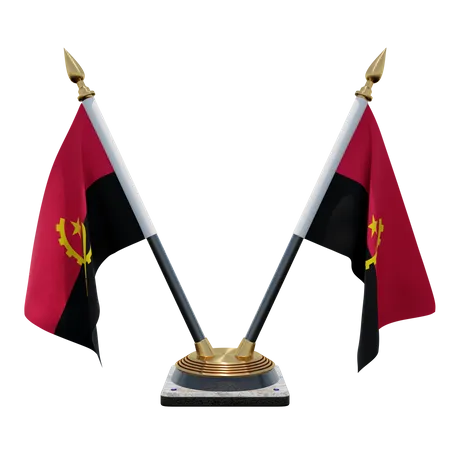 Angola Double Desk Flag Stand  3D Illustration
