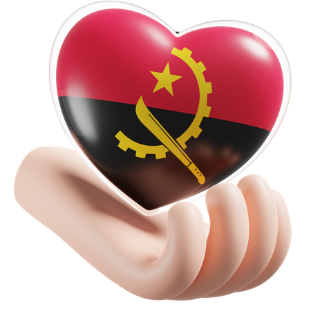 Angola Flag Heart Hand Care  3D Icon