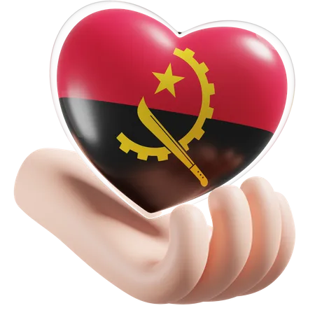 Angola Flag Heart Hand Care  3D Icon
