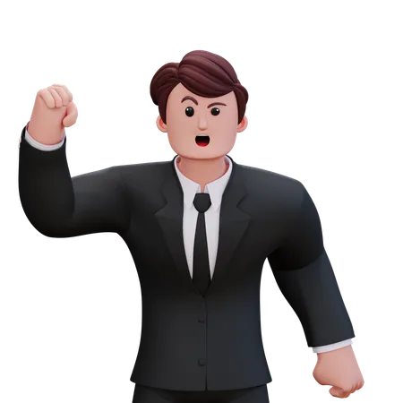 Angry Businessman Showing Right Hand Up  3D Illustration