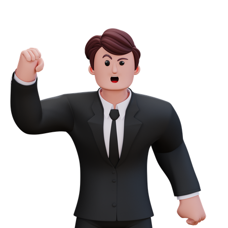Angry Businessman Showing Right Hand Up  3D Icon