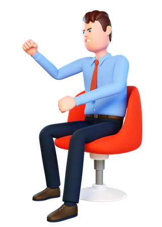 Angry businessman sitting on office chair  3D Icon
