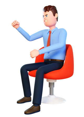 Angry businessman sitting on office chair  3D Illustration
