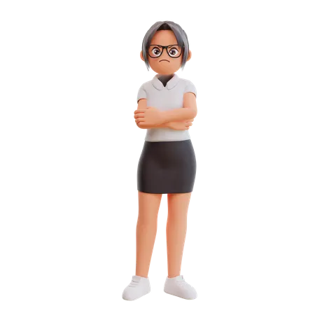 Young Businesswoman Expressing Negative Emotions Displeased 3 D Cartoon Illustration 3D Illustration