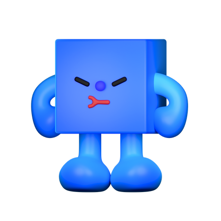 Angry Cube Shape  3D Illustration