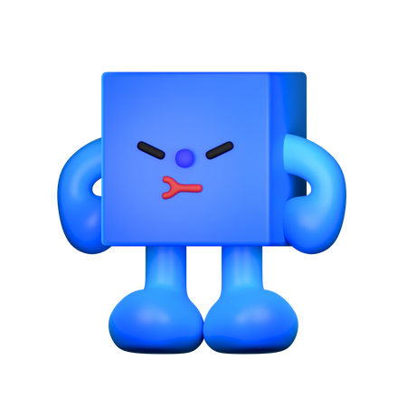 Angry Cube Shape  3D Illustration