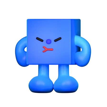 Angry Cube Shape  3D Illustration