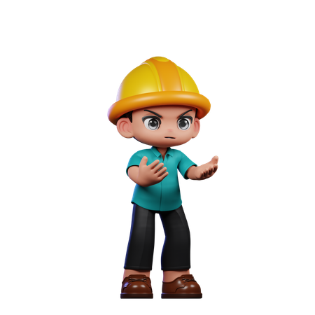 Angry Cute Engineer  3D Illustration