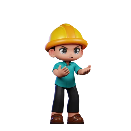 Angry Cute Engineer  3D Illustration
