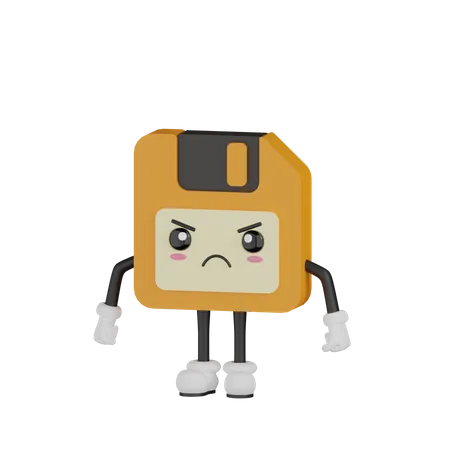 Angry Floppy Disk Character  3D Illustration
