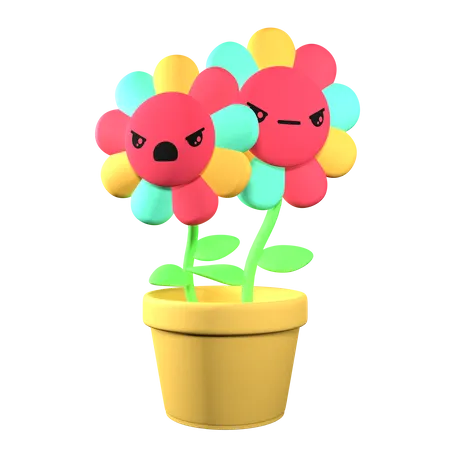 Flowers With Cheerful Angry Expressions 3 D Illustrations 3D Illustration