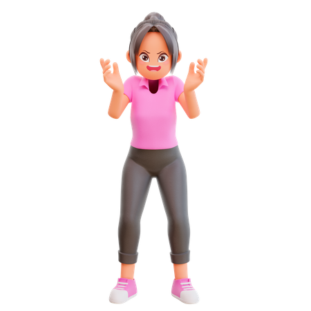 Angry Girl expressing negative emotions 3D Illustration