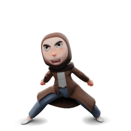 Angry Hijab Girl  3D Icon