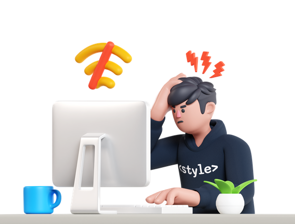 Angry Man With No Internet  3D Illustration