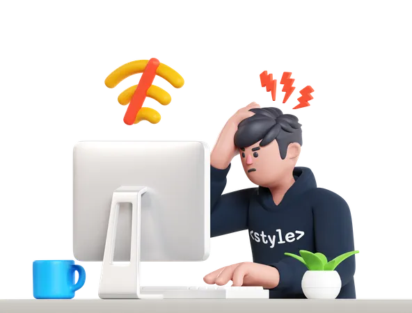 Angry Man With No Internet  3D Illustration