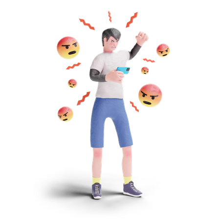 Angry Teenager with smartphone  3D Illustration