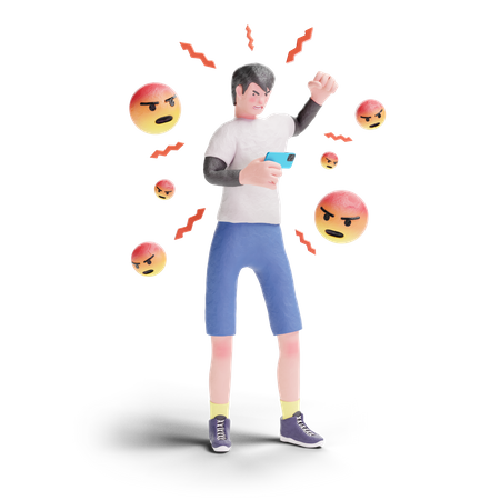 Angry Teenager with smartphone 3D Illustration