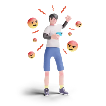 Angry Teenager with smartphone  3D Illustration