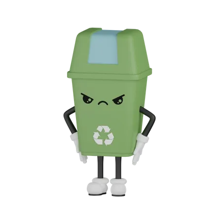 Angry Trash Bin  3D Illustration