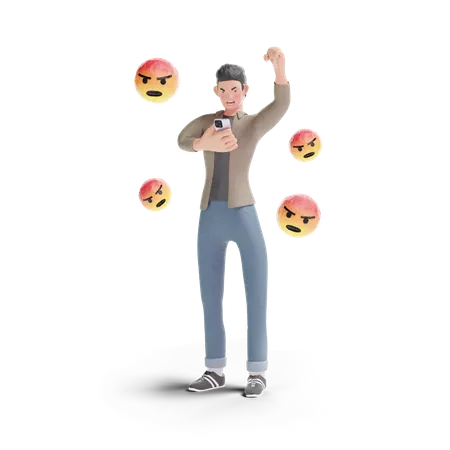 Young Man Angry In Social Media In Transparent Background 3 D Illustration 3D Logo