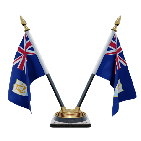 Anguilla Double Desk Flag Stand  3D Flag