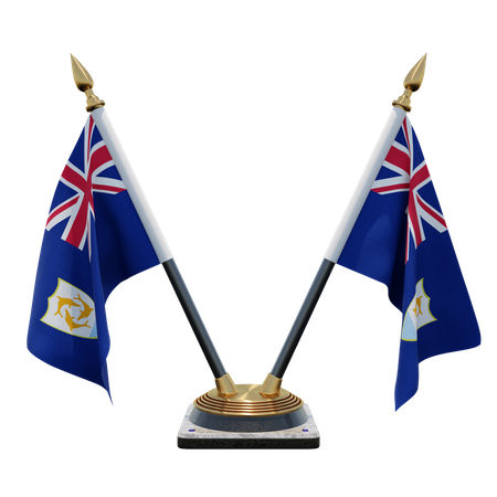 Anguilla Double Desk Flag Stand 3D Illustration