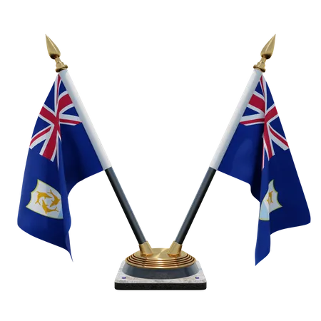 Anguilla Double Desk Flag Stand  3D Illustration