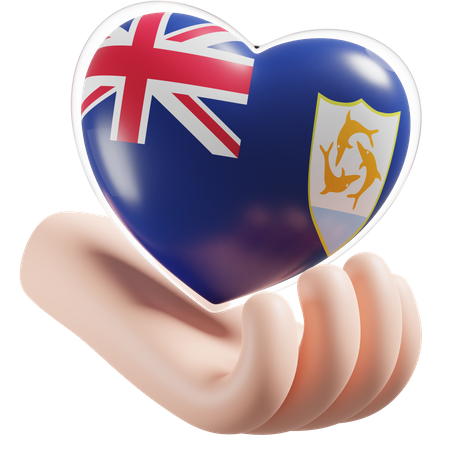 Anguilla Flag Heart Hand Care 3D Icon