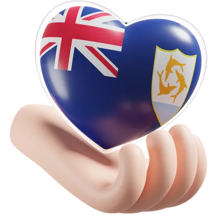 Anguilla Flag Heart Hand Care  3D Icon