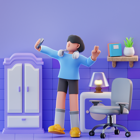 Anie tirando uma selfie  3D Illustration