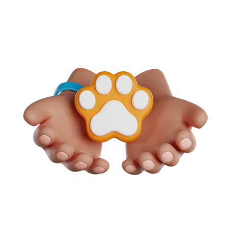 Dia Internacional Del Voluntariado Cuidado Y Proteccion De Animales Manos Voluntarias Sosteniendo Una Pata De Perro Icono De Representacion 3 D 3D Icon