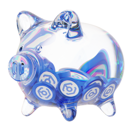 Ankr Clear Glass Piggy Bank With Decreasing Piles Of Crypto Coins  3D Icon