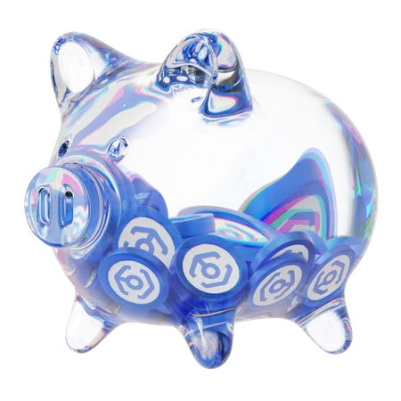 Ankr – Sparschwein aus klarem Glas mit abnehmendem Stapel an Kryptomünzen  3D Icon