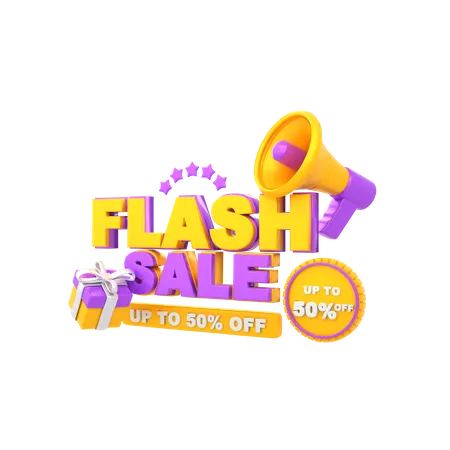 Ankündigung des Flash-Sales mit bis zu 50 Prozent Rabatt  3D Illustration