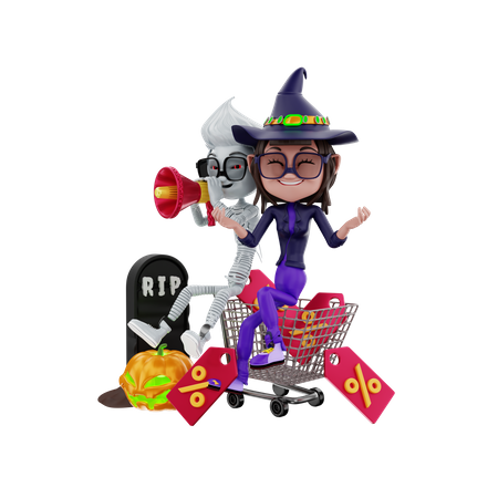 Ankündigung eines Halloween-Verkaufs durch eine Halloween-Figur  3D Icon