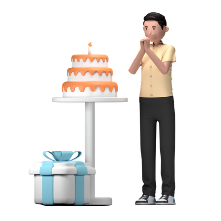 Garçon d'anniversaire faisant un vœu d'anniversaire  3D Illustration