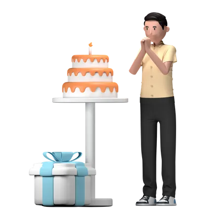 Garçon d'anniversaire faisant un vœu d'anniversaire  3D Illustration