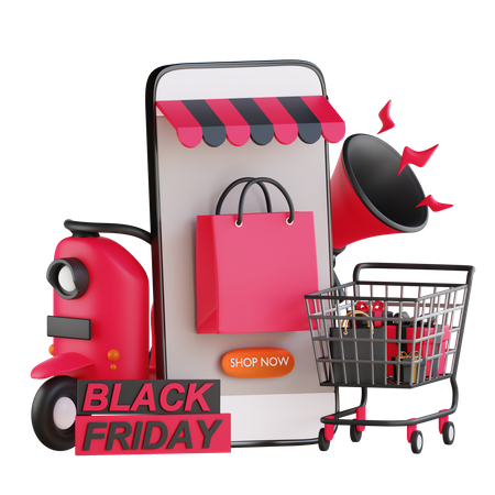 Annonce de vente de shopping en ligne pour le Black Friday  3D Illustration