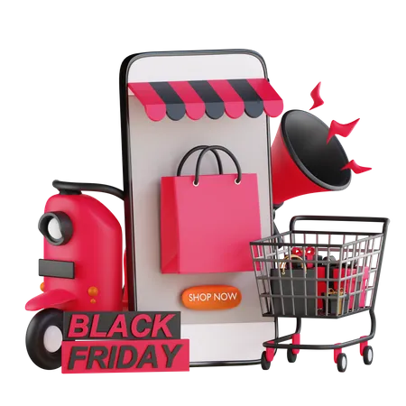 Annonce de vente de shopping en ligne pour le Black Friday  3D Illustration