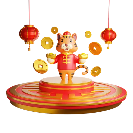 Tigre del año nuevo chino en el podio  3D Icon