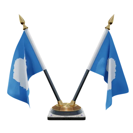 Antarctica Double Desk Flag Stand  3D Illustration