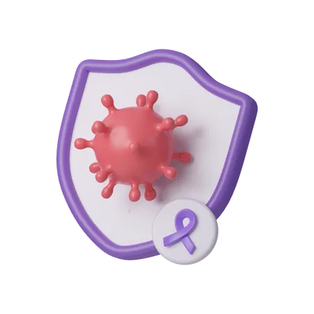 Defense Shield Anti Cancer With Purple Ribbon World Cancer Day Concept February 4 Raise Awareness Prevention Detection Treatment Icon Design 3 D Illustration 3D Icon