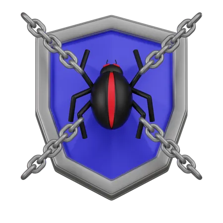 A 3 D Icon Of A Shield With A Spider Symbol And Chains Illustrating Strong Protection Against Malware And Cyber Threats 3D Icon