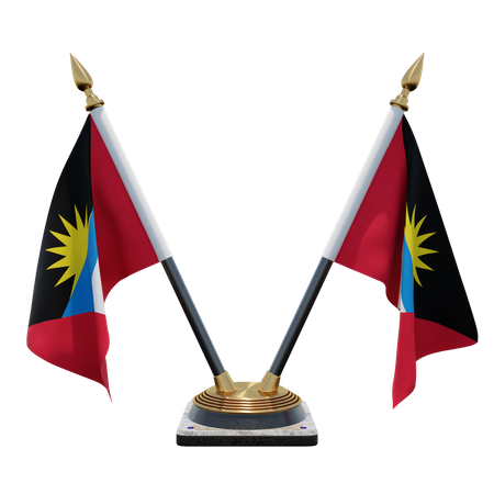 Antigua and Barbuda Double (V) Desk Flag Stand 3D Icon
